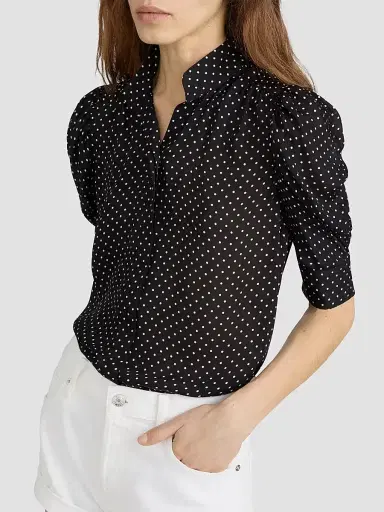 FRAME Women's The Gillian Pin Dot Silk Blouse - Black Multi | Thumbnail 5