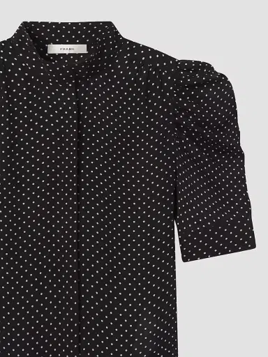 FRAME Women's The Gillian Pin Dot Silk Blouse - Black Multi | Thumbnail 7