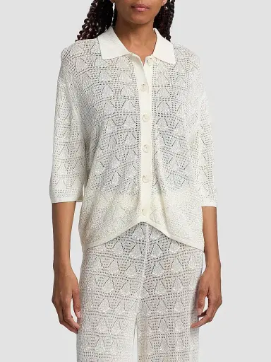 Loulou de Saison Women's Siani Lace Knit Button-Front Top | Thumbnail 3 Loulou de Saison Women's Siani Lace Knit Button-Front Top | Thumbnail 3