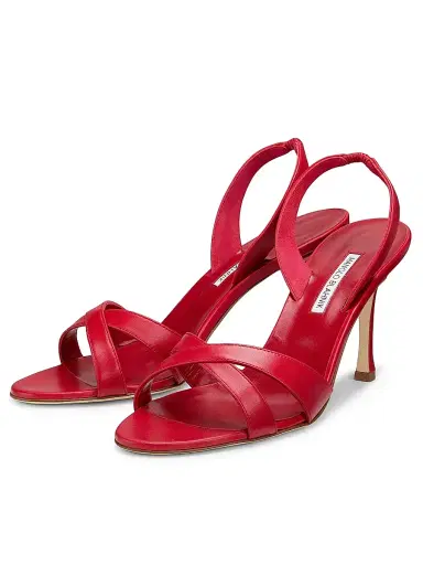 Manolo Blahnik Women's Callasli 90MM Leather Slingback Sandals - Red - Size 10 | Thumbnail 2