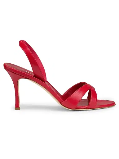 Manolo Blahnik Women's Callasli 90MM Leather Slingback Sandals - Red - Size 10 | Thumbnail 1