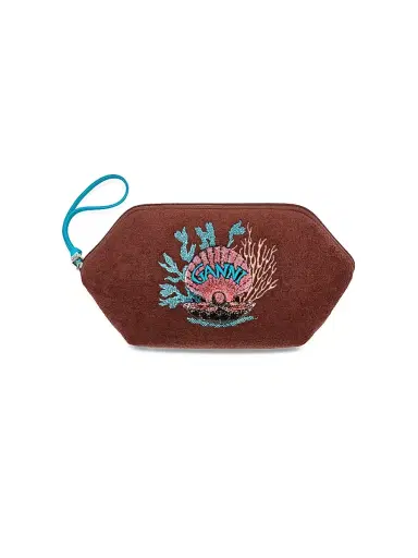 Ganni Women's Bikini Towel Graphic Cotton-Blend Pouch - Chicory Coffee | Thumbnail 1