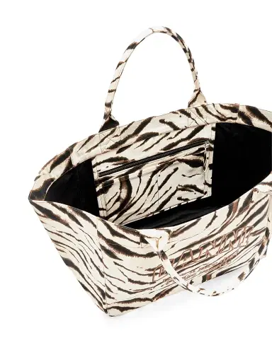 Ganni Women's Extra-Large Zebra-Print Cotton Tote Bag - White | Thumbnail 3 Ganni Women's Extra-Large Zebra-Print Cotton Tote Bag - White | Thumbnail 3