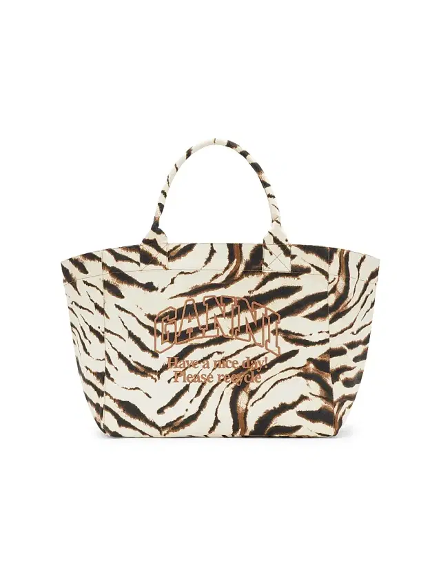 Ganni Women's Extra-Large Zebra-Print Cotton Tote Bag - White
