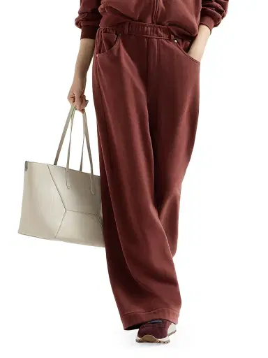 Brunello Cucinelli Women's Cotton Smooth French Terry Trousers - Wine - Size Medium | Thumbnail 4