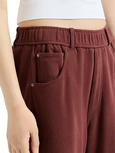 Brunello Cucinelli Women's Cotton Smooth French Terry Trousers - Wine - Size Medium | Thumbnail 5