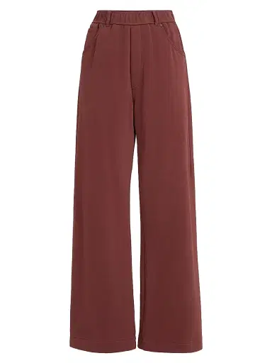 Brunello Cucinelli Women's Cotton Smooth French Terry Trousers - Wine - Size Medium | Thumbnail 1
