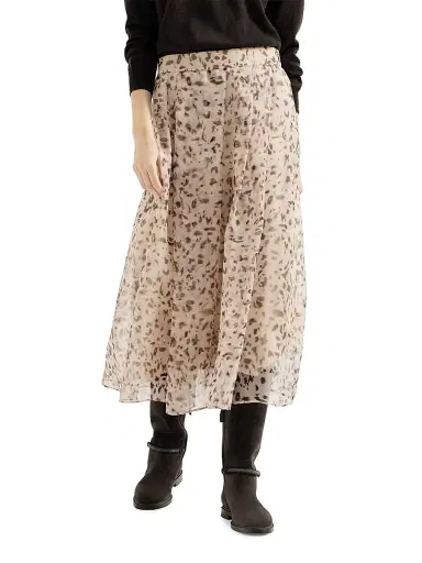 Brunello Cucinelli Women's Lynx Print Silk Organza Pleated Skirt | Thumbnail 2
