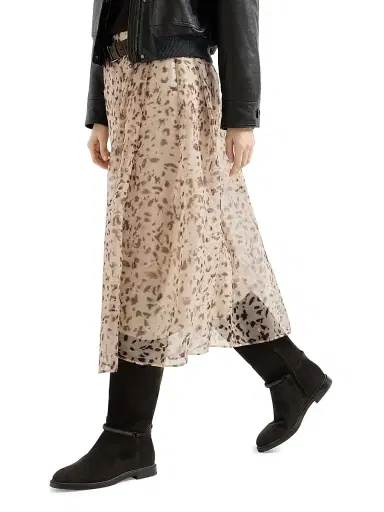 Brunello Cucinelli Women's Lynx Print Silk Organza Pleated Skirt | Thumbnail 3