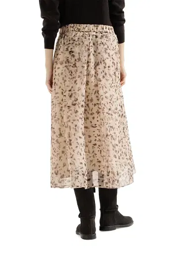 Brunello Cucinelli Women's Lynx Print Silk Organza Pleated Skirt | Thumbnail 4