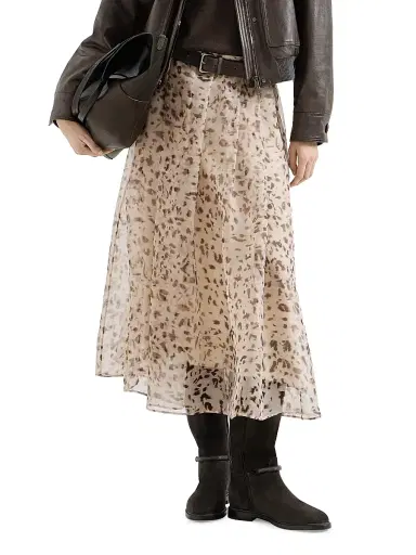 Brunello Cucinelli Women's Lynx Print Silk Organza Pleated Skirt | Thumbnail 6