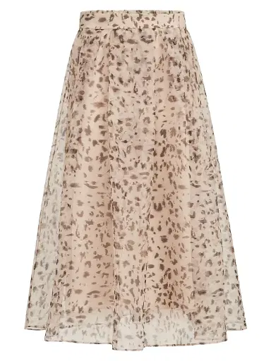 Brunello Cucinelli Women's Lynx Print Silk Organza Pleated Skirt | Thumbnail 1