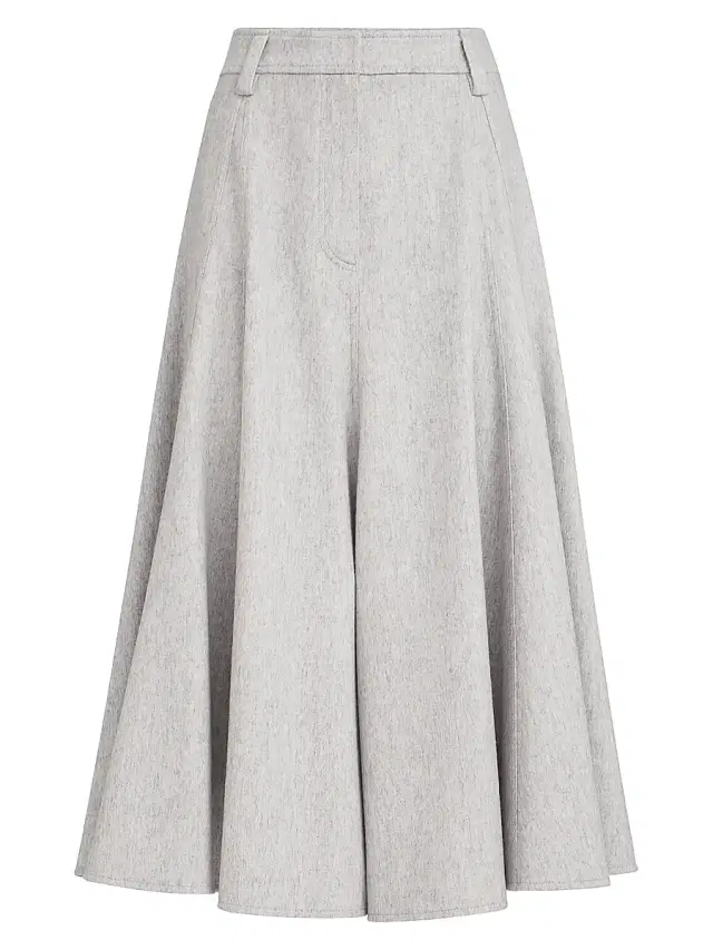 Brunello Cucinelli Women's Wool Flannel Flared Skirt with Monili - Grey