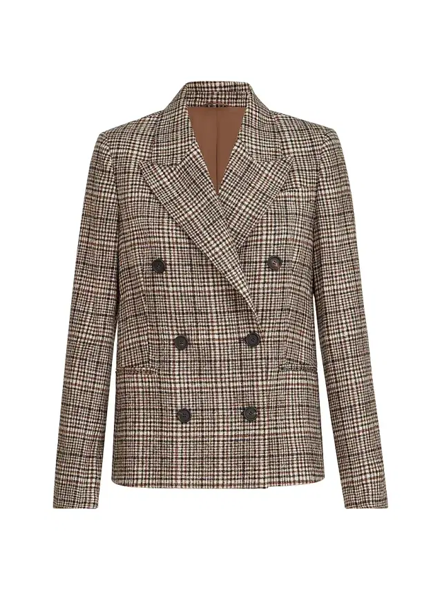 Brunello Cucinelli Women's Alpaca and Wool Prince of Wales Blazer with Monili - Brown