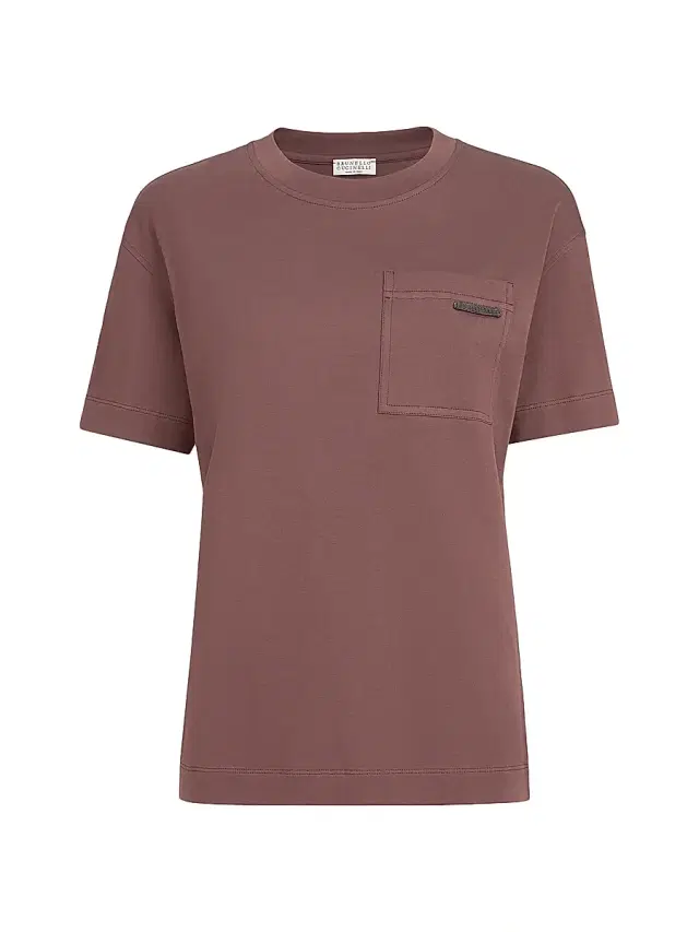 Brunello Cucinelli Women's Cotton Jersey T-Shirt with Shiny Tab - Grape