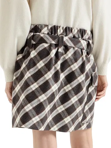 Brunello Cucinelli Women's Virgin Wool Prince of Wales Flannel Utility Mini Skirt | Thumbnail 4 Brunello Cucinelli Women's Virgin Wool Prince of Wales Flannel Utility Mini Skirt | Thumbnail 4