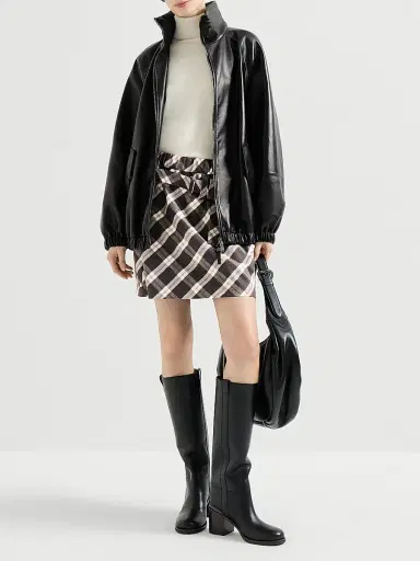 Brunello Cucinelli Women's Virgin Wool Prince of Wales Flannel Utility Mini Skirt | Thumbnail 6 Brunello Cucinelli Women's Virgin Wool Prince of Wales Flannel Utility Mini Skirt | Thumbnail 6