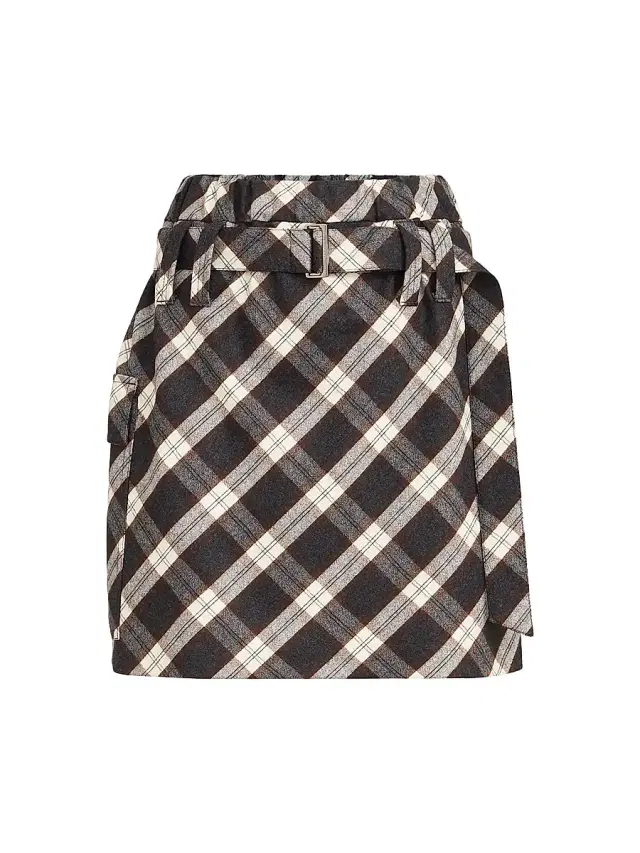 Brunello Cucinelli Women's Virgin Wool Prince of Wales Flannel Utility Mini Skirt