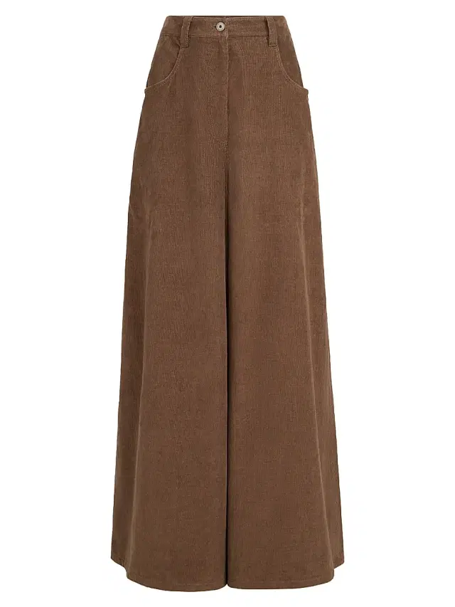 Brunello Cucinelli Women's Stretch Cotton and Cashmere Corduroy Five Pocket Maxi Trousers with Monili - Cigar