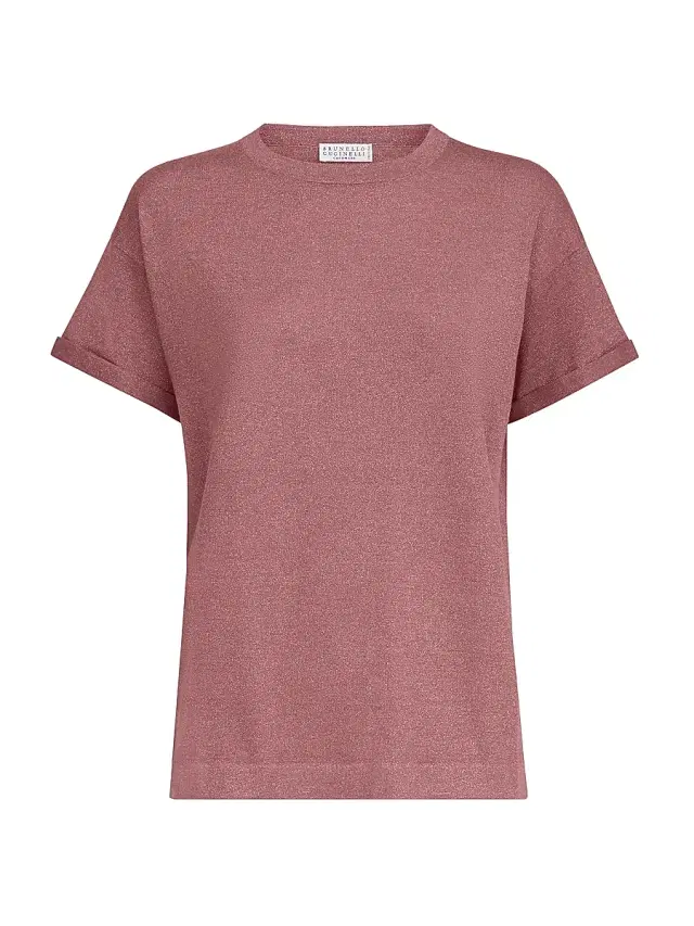 Brunello Cucinelli Women's Sparkling Cashmere and Silk Lightweight Knit T-Shirt - Purple