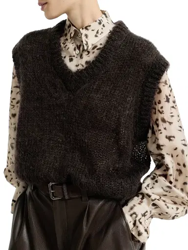 Brunello Cucinelli Women's Sparkling Mohair Sweater Vest with Monili | Thumbnail 3