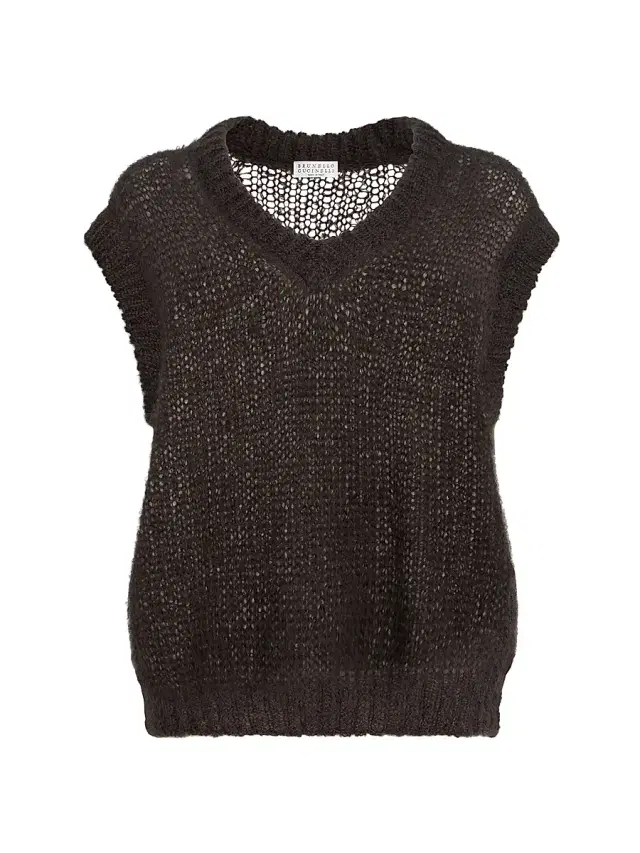 Brunello Cucinelli Women's Sparkling Mohair Sweater Vest with Monili