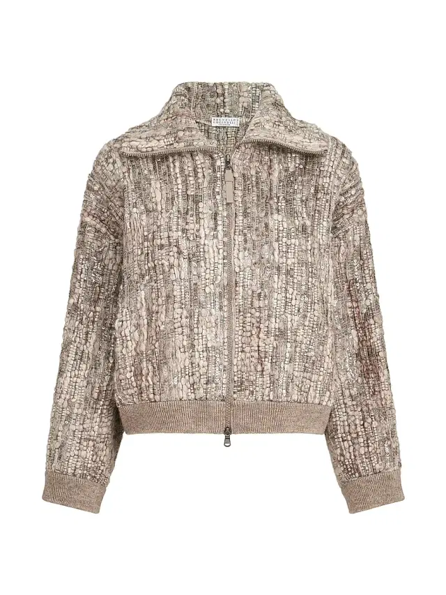 Brunello Cucinelli Women's Dazzling Tree Bark Embroidery Cardigan - Beige