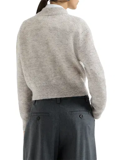 Brunello Cucinelli Women's Sparkling Mohair Double Knit Net Cardigan - Light Grey | Thumbnail 3 Brunello Cucinelli Women's Sparkling Mohair Double Knit Net Cardigan - Light Grey | Thumbnail 3