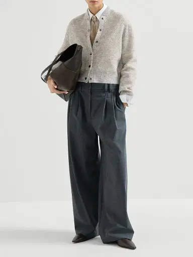 Brunello Cucinelli Women's Sparkling Mohair Double Knit Net Cardigan - Light Grey | Thumbnail 6 Brunello Cucinelli Women's Sparkling Mohair Double Knit Net Cardigan - Light Grey | Thumbnail 6
