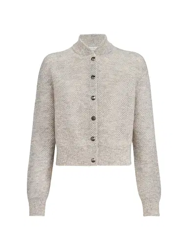 Brunello Cucinelli Women's Sparkling Mohair Double Knit Net Cardigan - Light Grey | Thumbnail 1 Brunello Cucinelli Women's Sparkling Mohair Double Knit Net Cardigan - Light Grey | Thumbnail 1