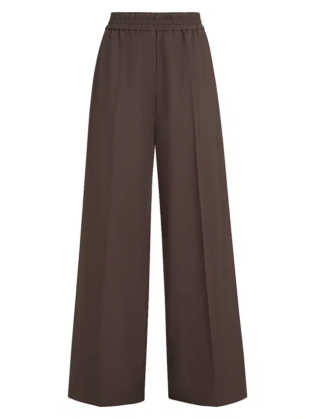 Brunello Cucinelli Women's Tropical Luxury Wool Loose Track Trousers - Coffee