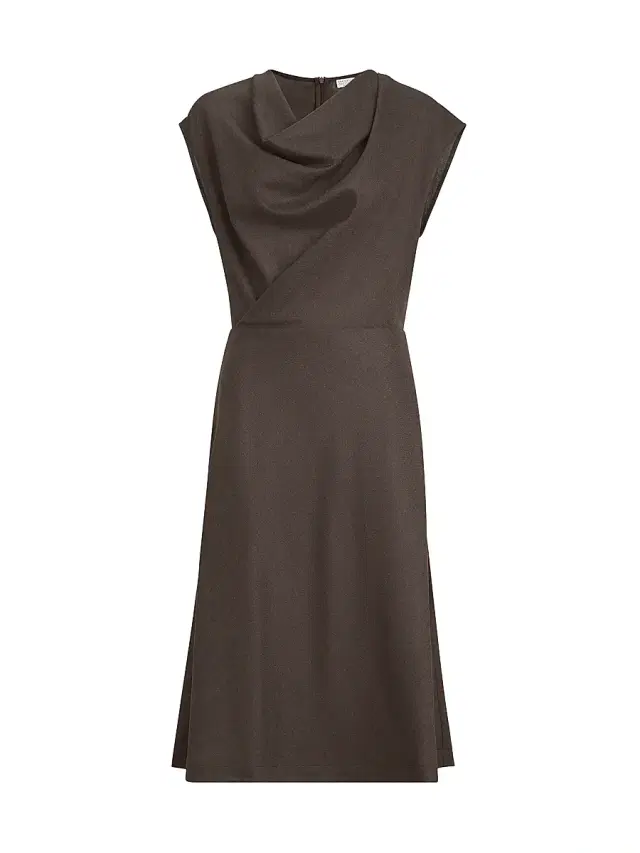 Brunello Cucinelli Women's Virgin Wool Diagonal Flannel Wrap Effect Dress with Monili
