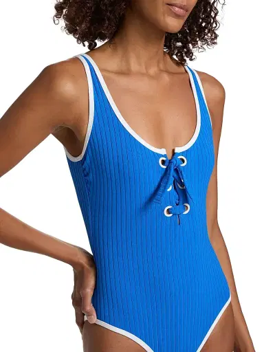 Solid & Striped Women's The Sia Lace-Up One-Piece Swimsuit - Olympian Blue - Size XS | Thumbnail 6