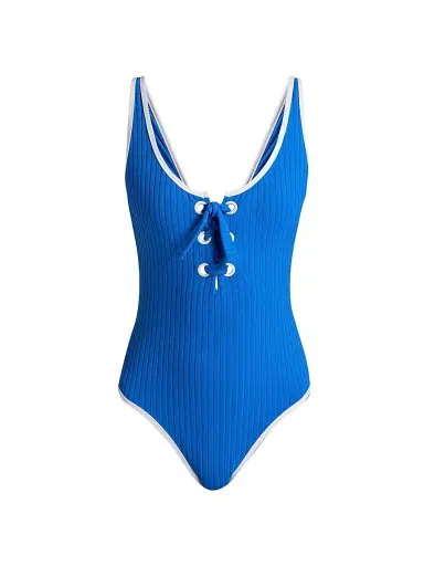 Solid & Striped Women's The Sia Lace-Up One-Piece Swimsuit - Olympian Blue - Size XS | Thumbnail 1