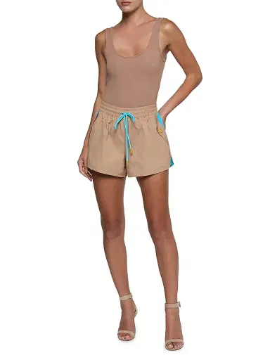 L'Agence Women's Grayson Dolphin-Hem Drawstring Shorts - Hazelnut Capri Blue - Size XL | Thumbnail 2