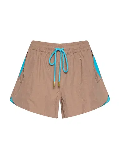 L'Agence Women's Grayson Dolphin-Hem Drawstring Shorts - Hazelnut Capri Blue - Size XL | Thumbnail 1