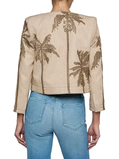 L'AGENCE Women's Lian Palm Tree Beaded Cotton Jacket - Biscuit Antique Gold | Thumbnail 5