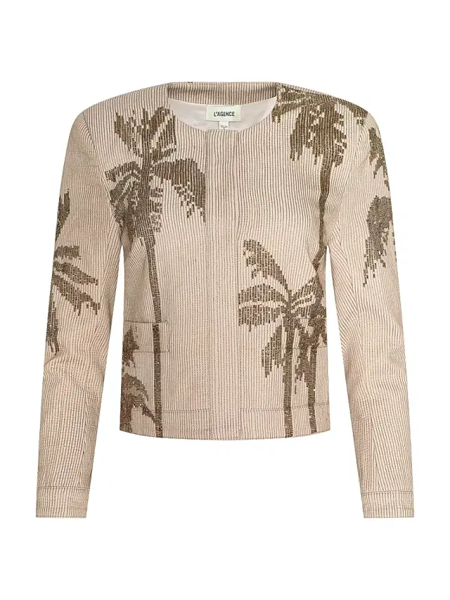 L'AGENCE Women's Lian Palm Tree Beaded Cotton Jacket - Biscuit Antique Gold