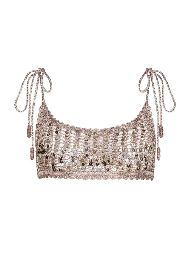 L'AGENCE Women's Taline Sequined Crochet Bralette - Misty Rose Sequins
