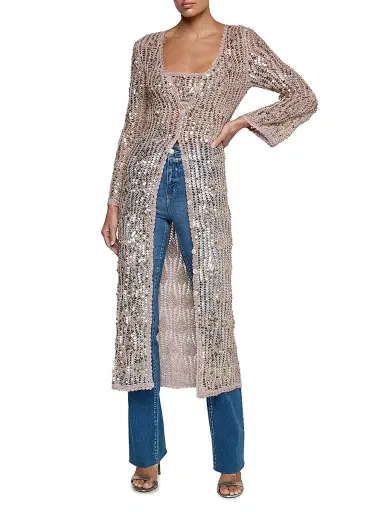 L'Agence Women's Sanya Hand-Crochet Sequined Midi-Cardigan - Misty Rose Sequins - Size Large | Thumbnail 2