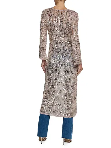 L'Agence Women's Sanya Hand-Crochet Sequined Midi-Cardigan - Misty Rose Sequins - Size Large | Thumbnail 4