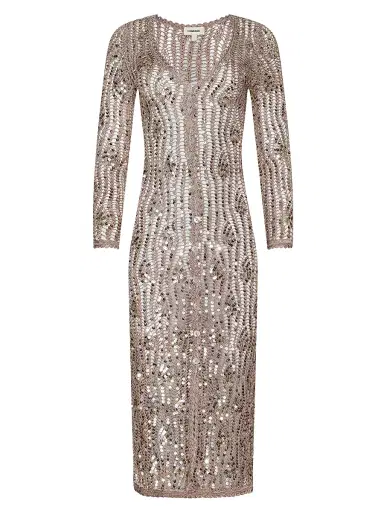 L'Agence Women's Sanya Hand-Crochet Sequined Midi-Cardigan - Misty Rose Sequins - Size Large | Thumbnail 1
