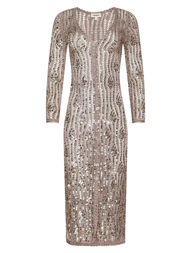 Women's Sanya Hand-Crochet Sequined Midi-Cardigan - Misty Rose Sequins
