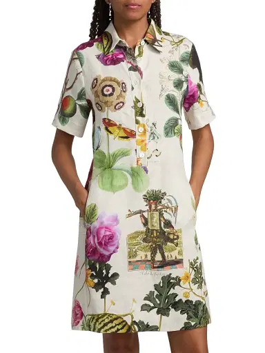 Libertine Women's Hollyhock Floral Linen Preppy Minidress - Cream Multi - Size Small | Thumbnail 3