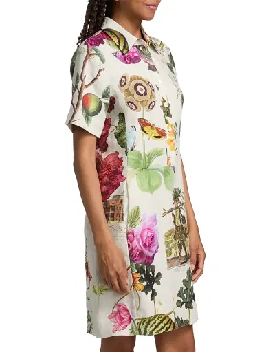 Libertine Women's Hollyhock Floral Linen Preppy Minidress - Cream Multi - Size Small | Thumbnail 4