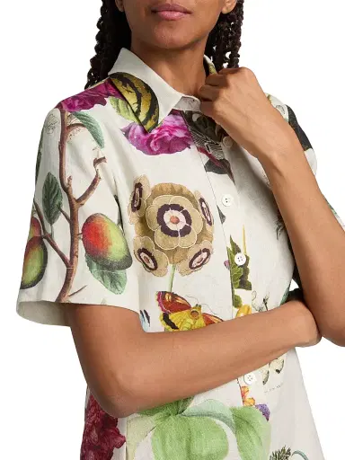 Libertine Women's Hollyhock Floral Linen Preppy Minidress - Cream Multi - Size Small | Thumbnail 6