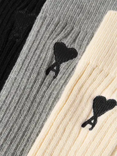 AMI PARIS Three-Pack Logo-Embroidered Ribbed Cotton-Blend Socks - Men | Thumbnail 2 AMI PARIS Three-Pack Logo-Embroidered Ribbed Cotton-Blend Socks - Men | Thumbnail 2