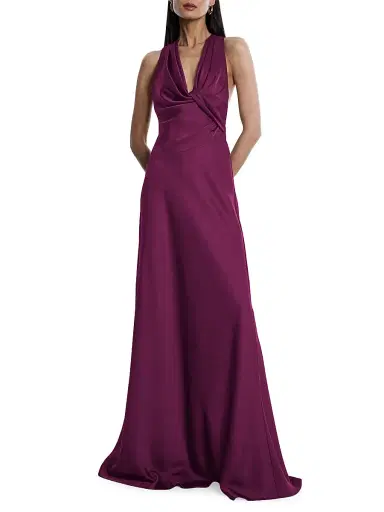 BCBGMAXAZRIA Women's Cowlneck Satin Gown - Port | Thumbnail 3 BCBGMAXAZRIA Women's Cowlneck Satin Gown - Port | Thumbnail 3