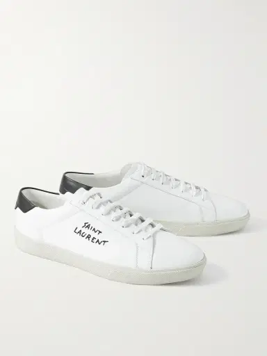 Saint Laurent SL/06 Court Classic Logo-Embroidered Leather Sneakers - Men | Thumbnail 3