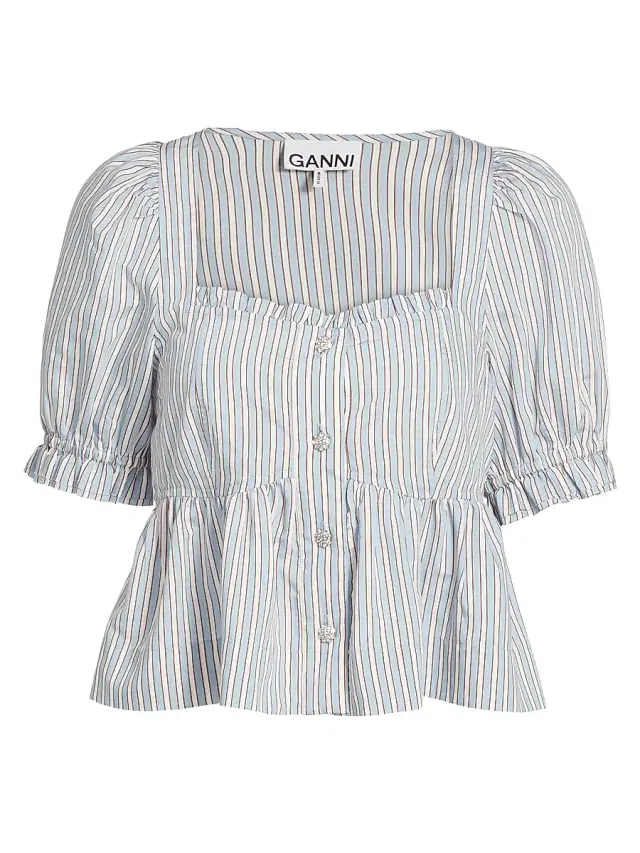 Ganni Women's Yarn-Dyed Striped Blouse - Soft Chambray